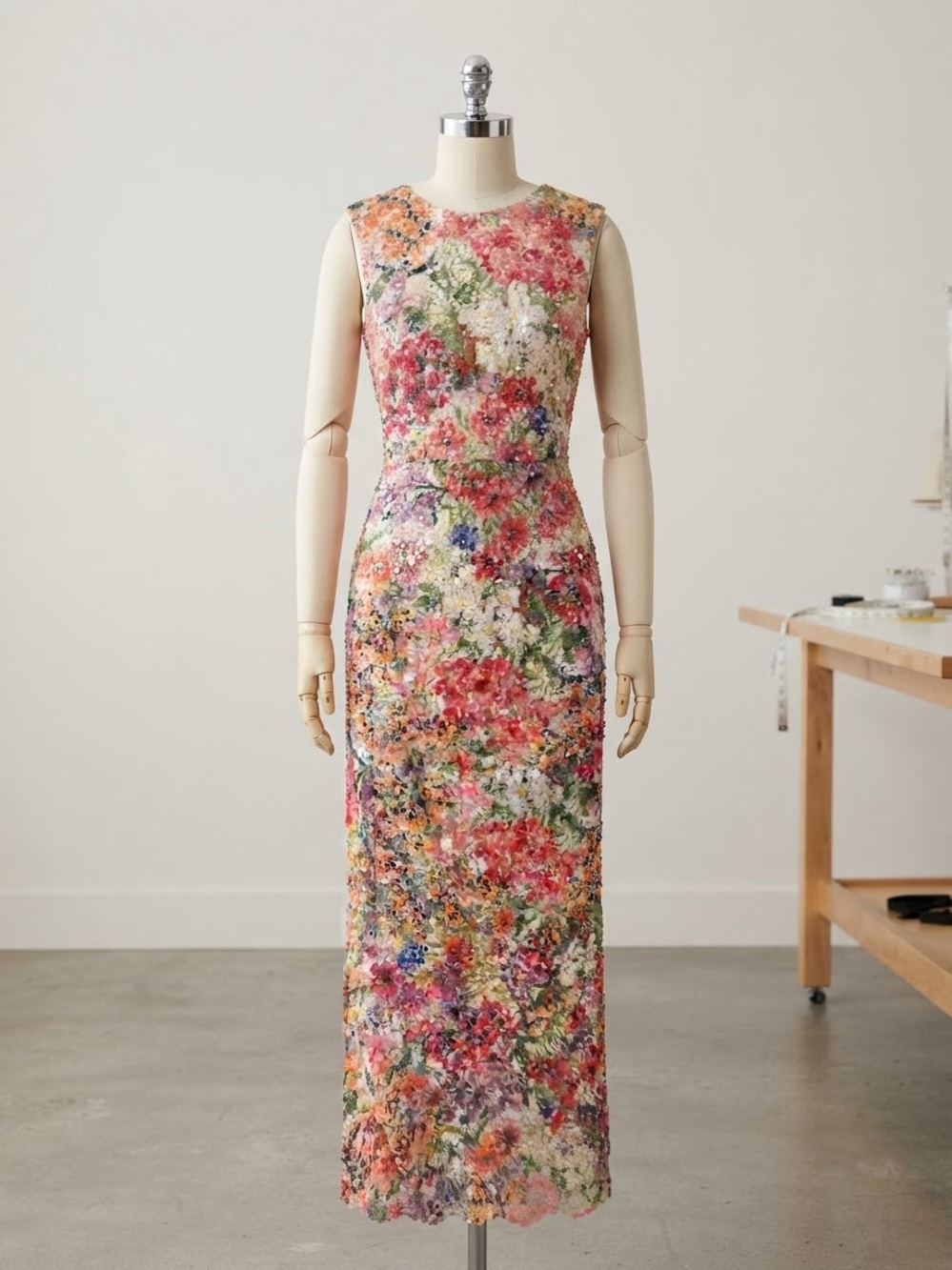 Tahari Multicolor sequined Floral Sleeveless Sheath Dress